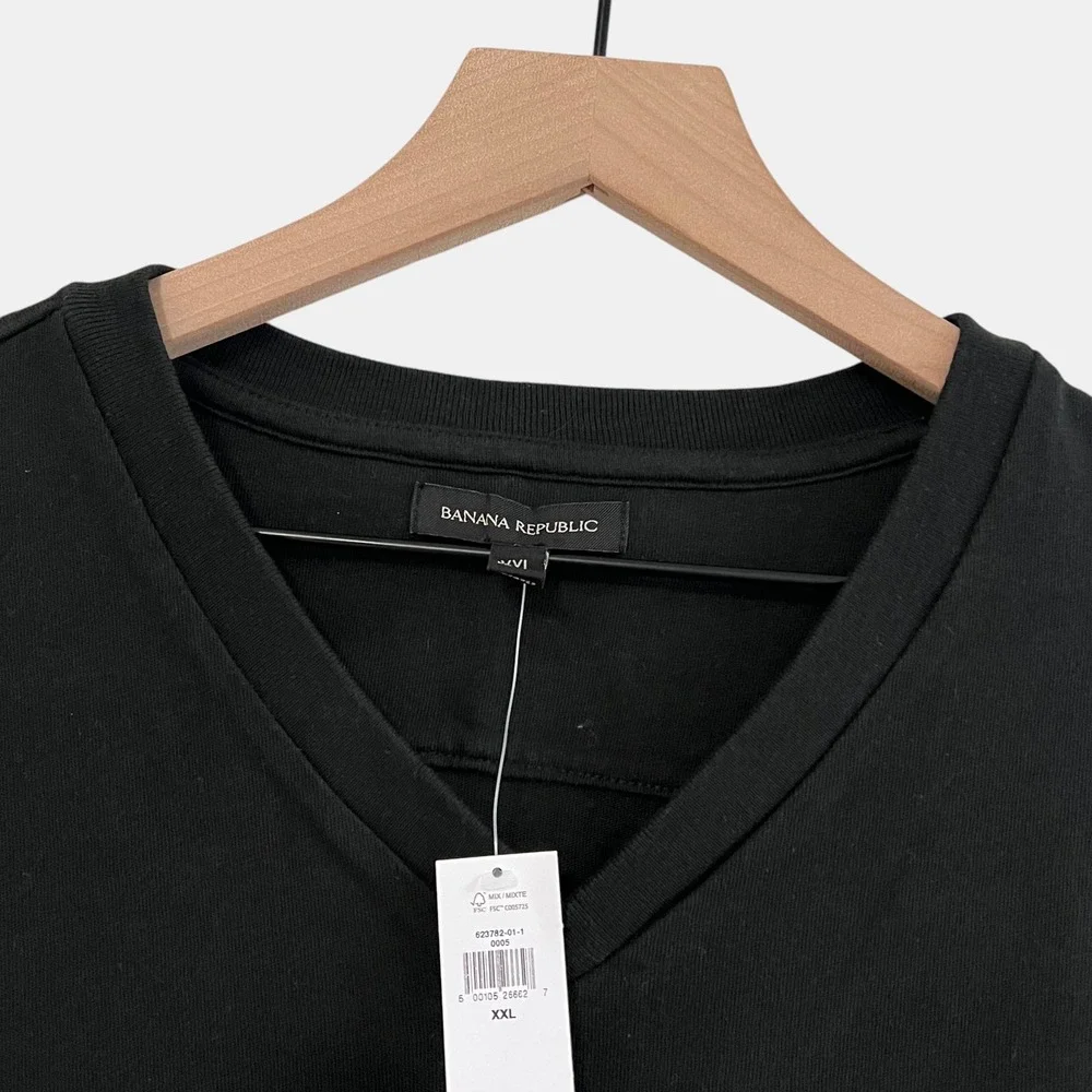 Banana Republic Men's Heavyweight Cotton Black VNeck TShirt XXL NWT Quiet Luxury